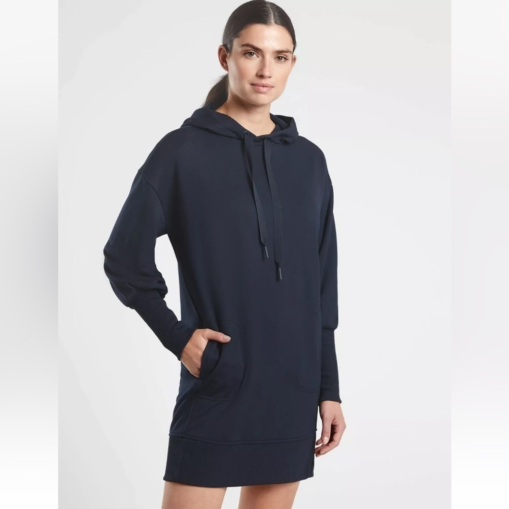 ATHLETA NAVY BLUE MALA HOODIE DRESS